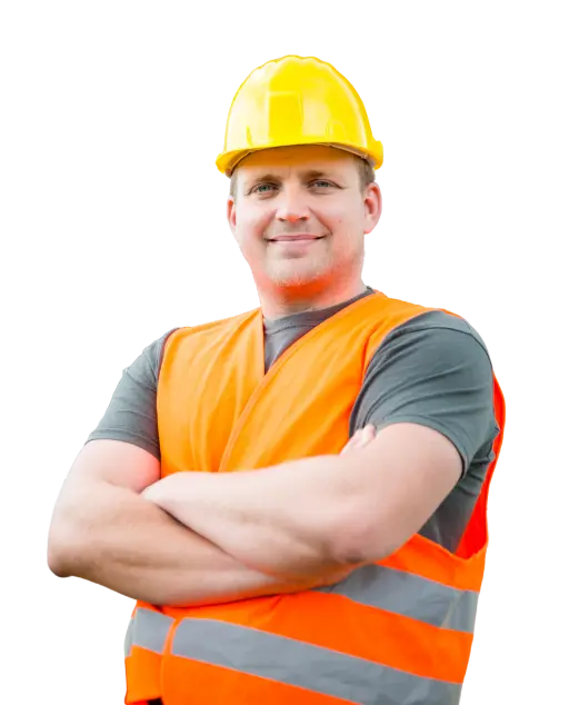 Contractor crossing arms wearing orange vest