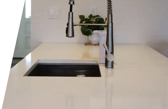 New kitchen countertop and modern faucet